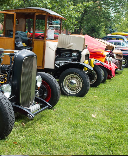 Row of cars at car show