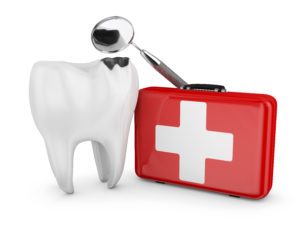a dental kit with an emergency sign